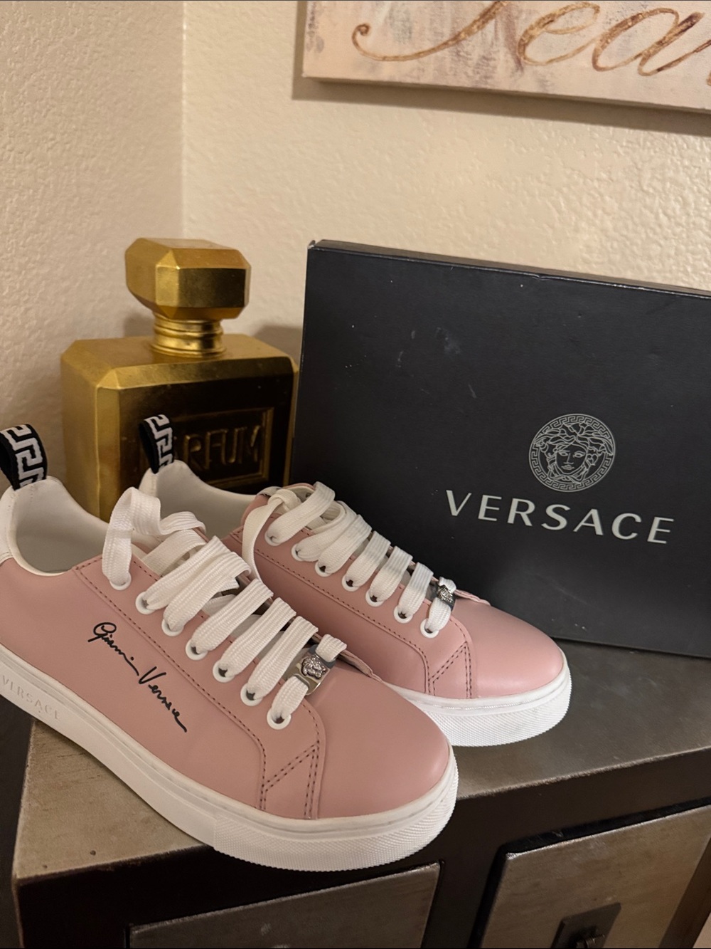 Versace Pink Low-Top Leather Sneakers for Women